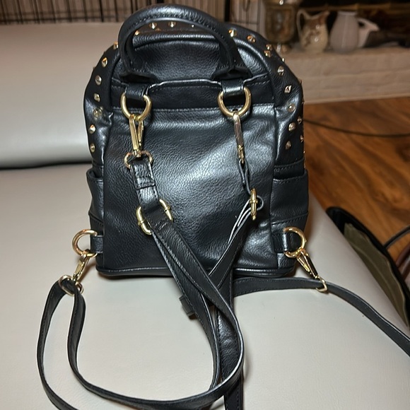 BeBe Small Black Studded Backpack - GUC - Gold and Rhinestone Hardware - Picture 4 of 9